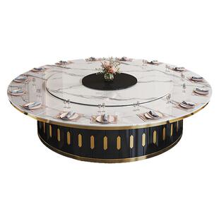 酒店电动餐桌大圆桌饭店餐厅会所包厢岩板转盘带隐形电磁炉火锅桌