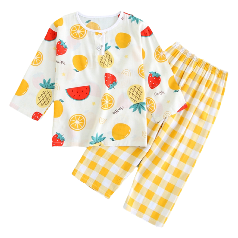 女童棉绸睡衣套装夏季