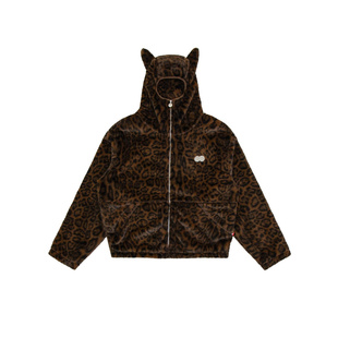 【官方正品】Vandythepink 豹纹毛绒连帽开衫外套 男女同款