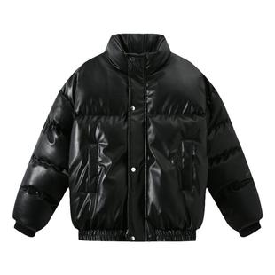 pu皮棉服男黑色短款冬季新款外套加绒加厚皮质棉衣零下40度防寒服