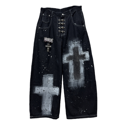 Miub美式废土阔腿宽松手绘牛仔裤