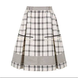 FUNNEL IN  拼接格纹半身裙女松紧腰百褶裙超好看独特漂亮半裙