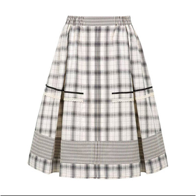 FUNNEL IN  拼接格纹半身裙女松紧腰百褶裙超好看独特漂亮半裙
