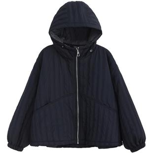 绿素棉 竖绗缝机理棉衣女大码胖MM廓形蝙蝠型2025新款连帽外套冬