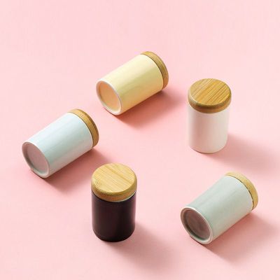 陶瓷多色香粉罐竹盖密封茶叶罐小号迷你药丸罐香膏瓶胭脂储存茶仓