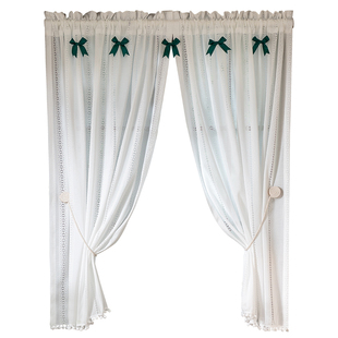 美式田园窗帘卧室门帘短款半帘法式镂空纱帘厨房免打孔安装隔断帘