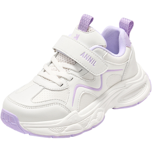 安奈儿女童运动鞋2026新款春季轻便跑步女孩小白鞋儿童老爹鞋白色