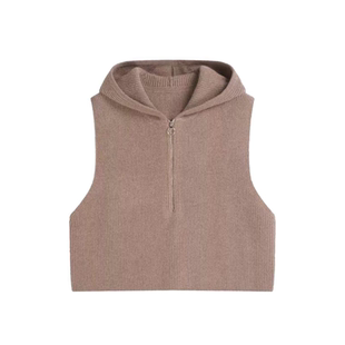 时尚半拉链连帽针织马甲女春季新款无袖坎肩毛衣时尚百搭叠穿上衣