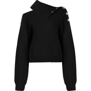 DPLAY年秋季气质复古红色毛衣翻领上衣女针织衫女红毛衫小衫