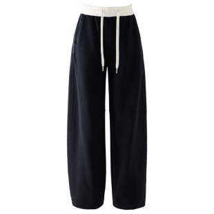 高级感藏蓝色裤子休闲运动裤女款2026新款春季垂感女裤阔腿裤卫裤