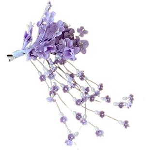 新中式紫色铃兰花流苏发夹复古花朵侧边夹发饰高级感头花新娘头饰