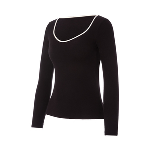 歌力诺带胸垫德绒保暖内衣女内搭打底衫秋衣加绒上衣低领口肌底衣