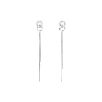 银色双环流苏气质耳环女