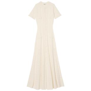 SANDRO秋冬女装法式气质时尚白色下摆扣饰修身A字裙摆针织连衣裙