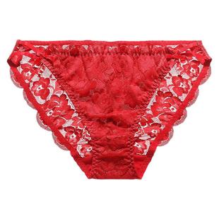 夏娃之秀浪漫蕾丝性感内裤中低腰女士三角裤大红色本命年新娘内裤