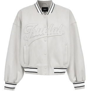 ONLY2025冬季新款美式休闲撞色贴布字母长袖棒球服宽松外套女