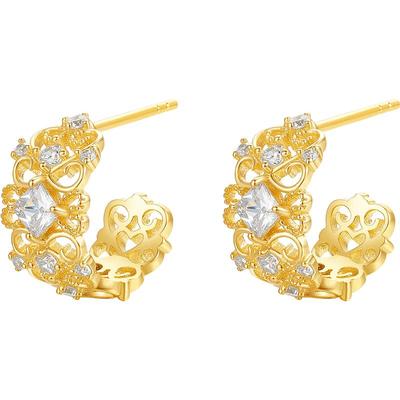 周六福耳钉蝴蝶结蜜卷耳饰耳环S925银黄金色小众送女友本命年礼物