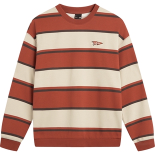 李宁加绒卫衣秋冬新款女款条纹红色上衣男新春战袍马年运动长袖