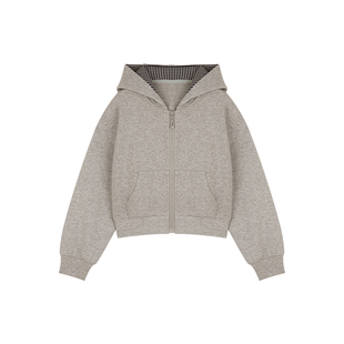 Amybaby女童套装秋季2025新款格子拼接宽松休闲连帽拉链开衫裤子