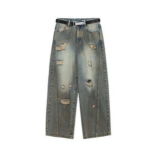 REVAN芮范设计师款美拉德烫钻破洞牛仔裤RM31302172