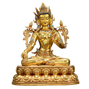 欧斯特全鎏金《白度母》精工铜雕《白多罗观音》铜佛像桌面摆件