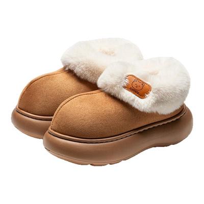 可爱小熊棉拖鞋女款包跟厚底防滑