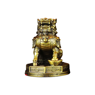 纯黄铜招财麒麟摆件公母一对踩八卦麒麟摆件镇宅入户门客厅装饰品