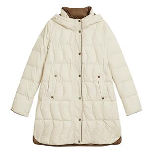 YINER音儿专选女装冬季时尚中长款零压感加厚保暖撞色连帽羽绒服