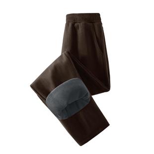 班尼路咖色灯芯绒加绒直筒裤女秋冬新款高腰亲肤通勤百搭休闲裤N