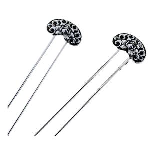 镂空牡丹发钗925银纯中式复古风汉服宫廷U形双簪子小众旗袍素发冠