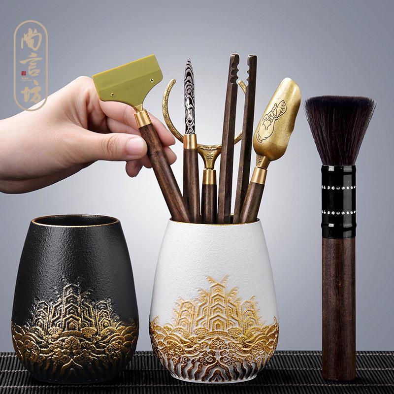 尚言坊严选功夫茶具用品配件黑檀实木茶道六君子套装大全泡茶工具