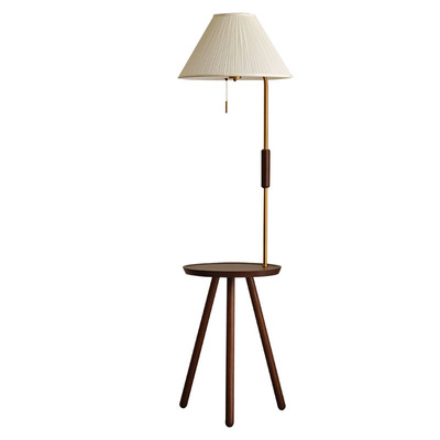 中古美式实木落地灯置物架一体