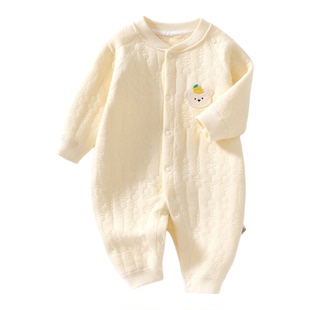 秋冬夹棉婴儿连体衣保暖宝宝衣服纯棉a类薄棉新生冬装婴幼儿睡衣
