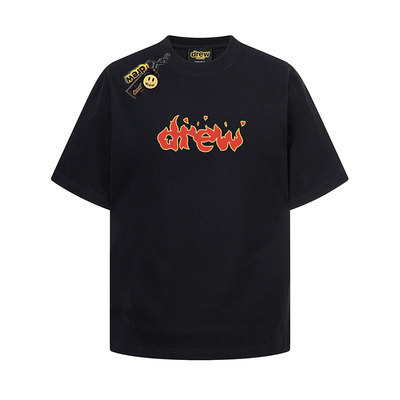 官网drew火焰字母短袖t恤男女INS
