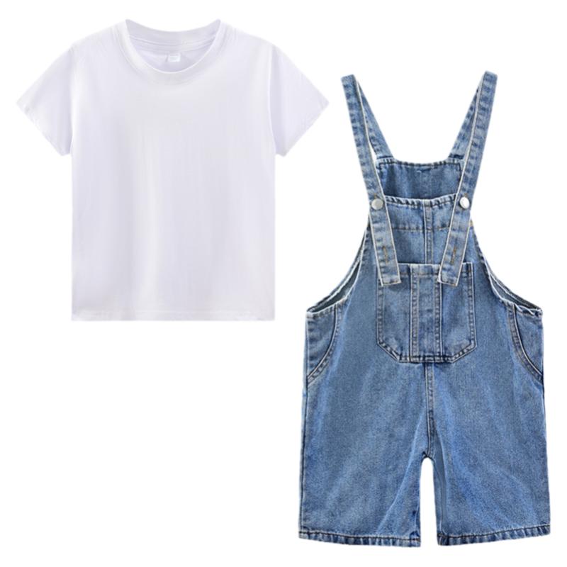 儿童啦啦队演出幼儿园毕业照服装牛仔背带裤小学生运动会班服夏季