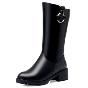 东北雪地靴女皮毛一体女鞋真皮羊毛中筒靴子加绒加厚棉靴大码女靴