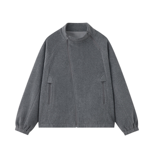 WHIMNOTION 25AW「双向斜拉链」破骨拼接摇粒绒立领夹克保暖外套