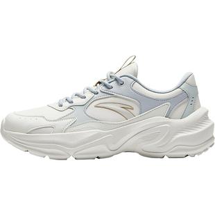 安踏革网拼接复古休闲鞋女冬季舒适潮流运动鞋子百搭白色通勤女鞋