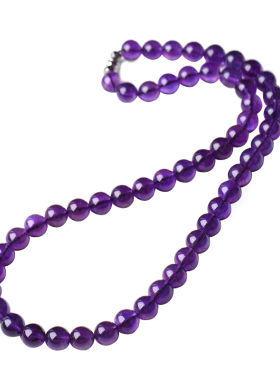 天然紫水晶项链紫晶圆珠塔链