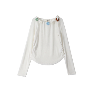 有耳uare原创设计 椰岛花语 立体手钩花斜肩镂空针织罩衫T恤上衣