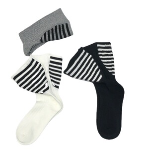 新款小众潮袜女个性穿搭时髦扩口袜子黑白色系薄款堆袜拼接时尚款