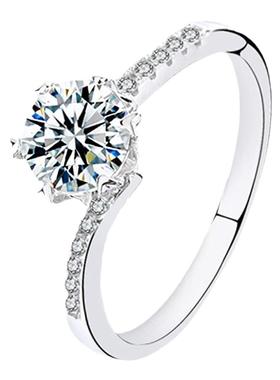 正品D色莫桑钻戒雪花扭臂银饰ins