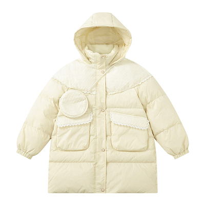 笛莎童装女童羽绒服冬季新款儿童女孩中大童小香风连帽外套中长款