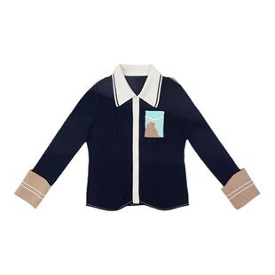 【明星同款】洲升秋季新款polo细针羊毛衫马蹄袖开衫外套上衣