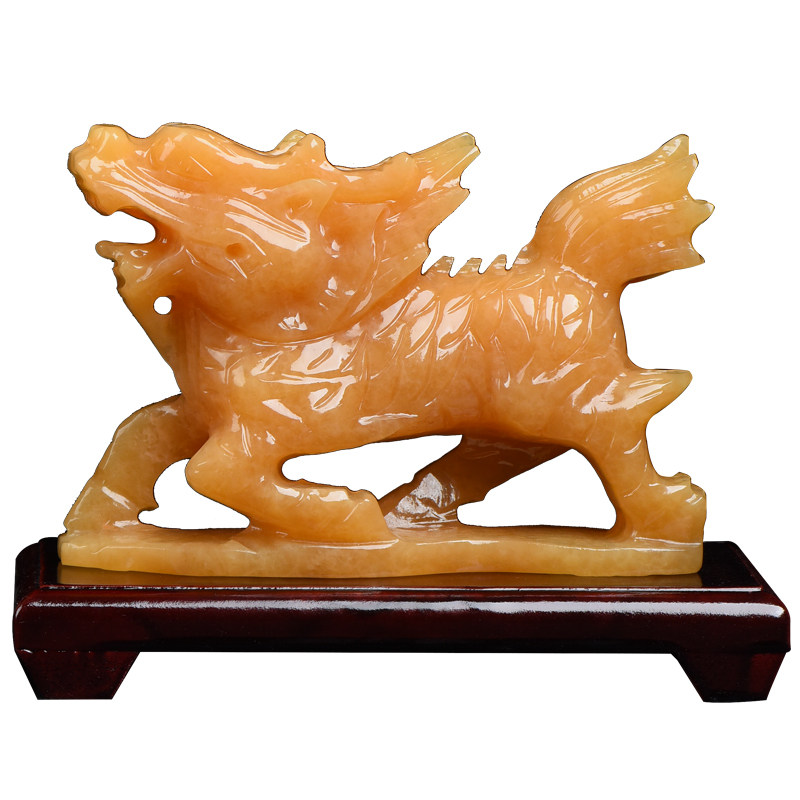 巴西黄玉麒麟摆件家居客厅装饰