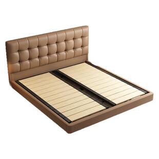 柏曼家具华夫格真皮床现代简约2m大床主卧婚床悬浮意式极简双人床