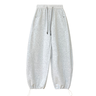 灰色抽绳束脚弯刀卫裤女秋冬加绒加厚高腰百搭宽松阔腿休闲裤长裤