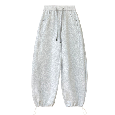 灰色抽绳束脚弯刀卫裤女秋冬加绒加厚高腰百搭宽松阔腿休闲裤长裤
