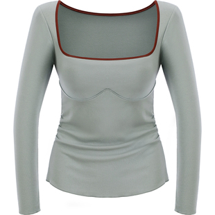 宝诗嫣带胸垫保暖内衣女秋冬季方领修身肌底上衣内搭可外穿打底衫