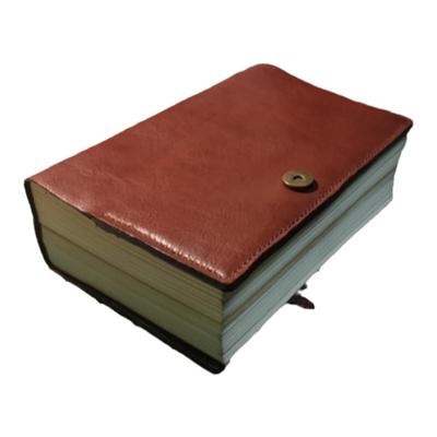 焦糖色牛皮植鞣革复古手账本 超厚线装按扣笔记本 简洁大方收纳夹